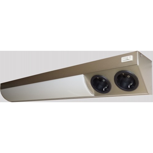 Barre luminuese LED ALUMINIUM INOX 56 cm 2 prises Schuko